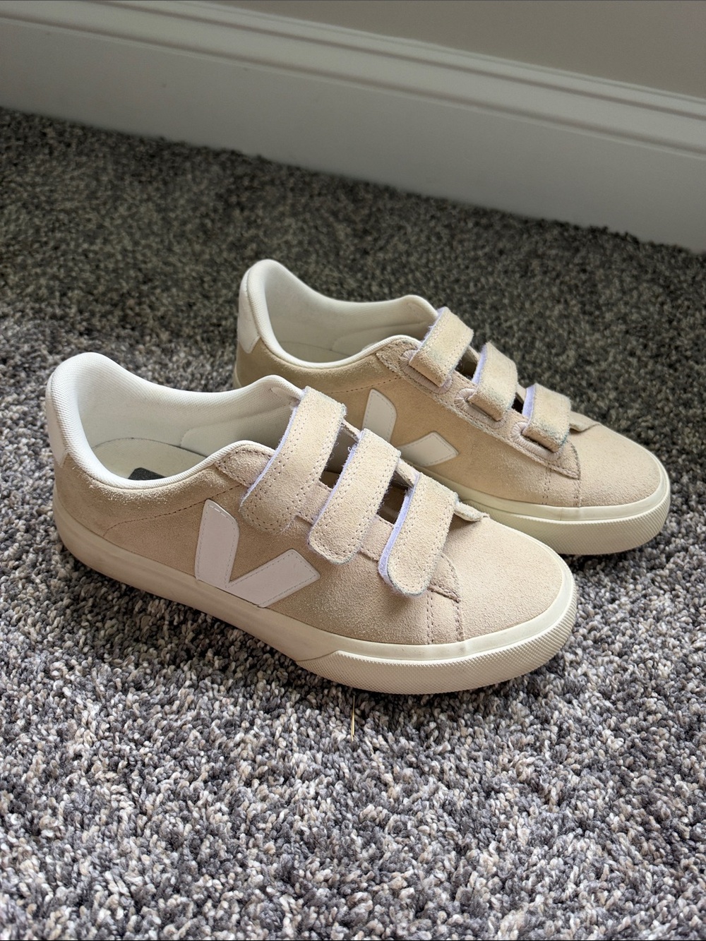 Veja Velcro Sneakers in Beige and White